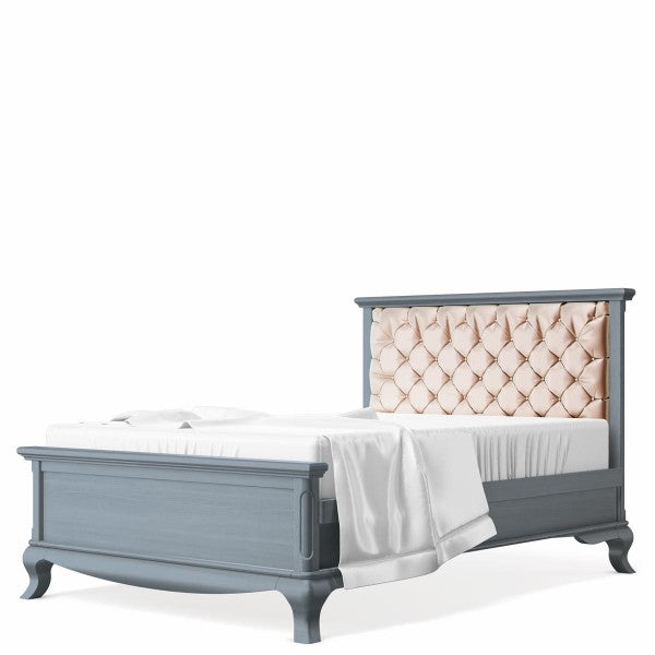 Full Bed Tufted Headboard Washed Grey with Beige Velvet