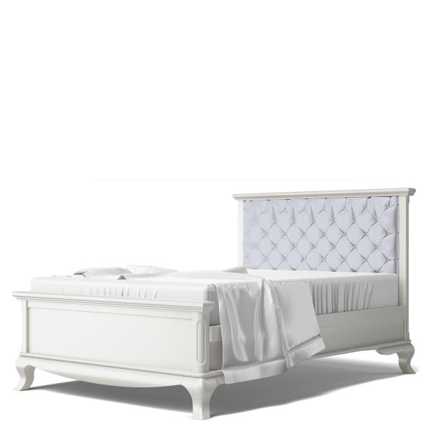 Full Bed Tufted Headboard Solid White with Grey Linen