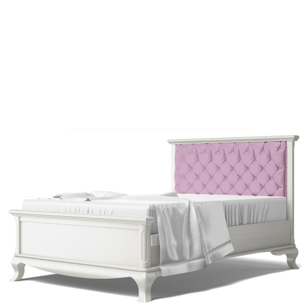 Full Bed Tufted Headboard Solid White with Pink Velvet