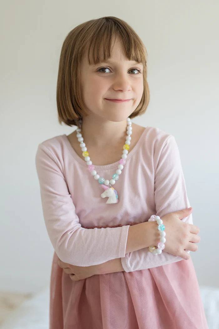 Great Pretenders White Unicorn Necklace & Bracelet Set, 2pc