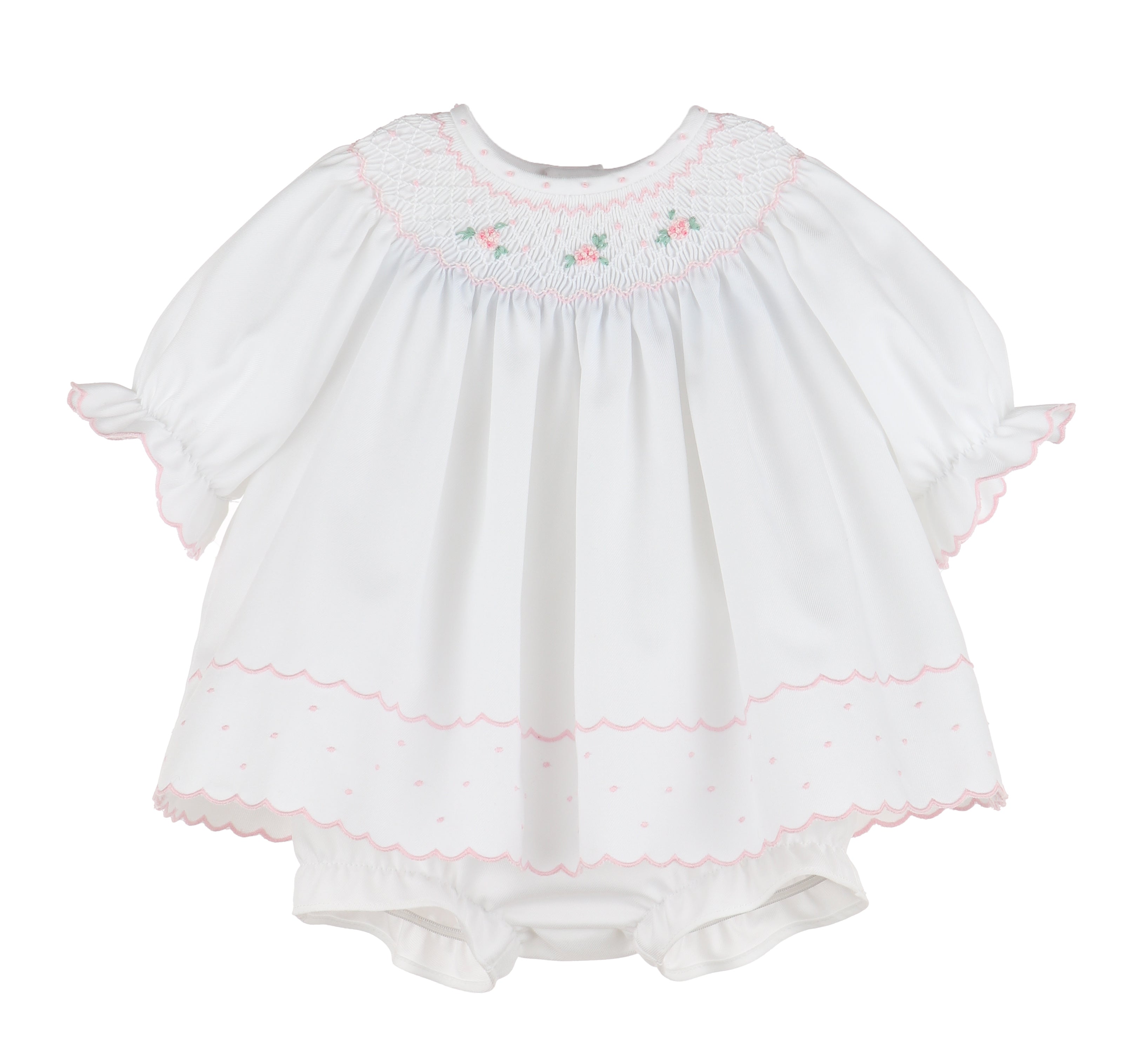 Classic Embroidery Feston Bishop with Bonnet, Pink