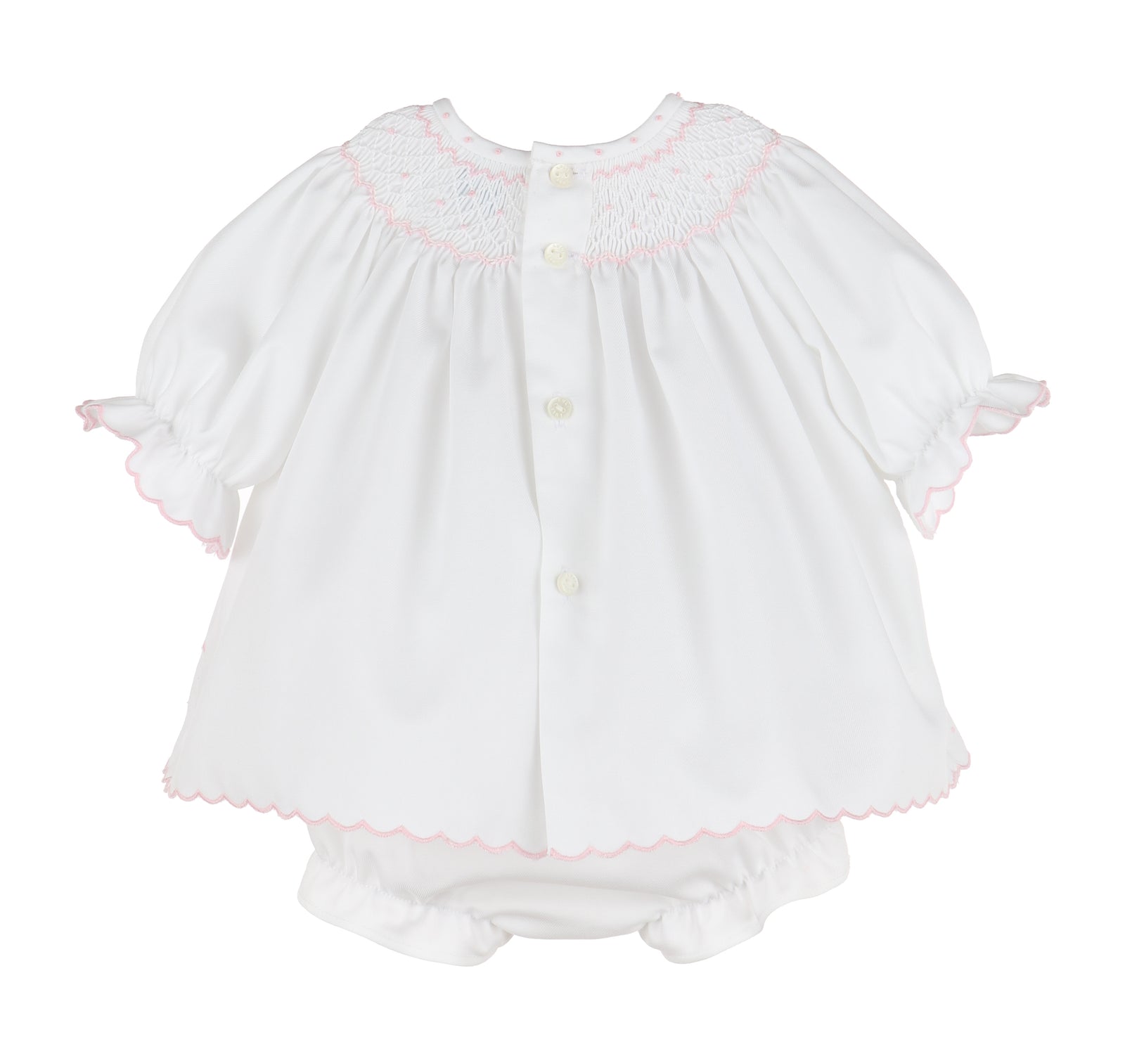 Classic Embroidery Feston Bishop with Bonnet, Pink