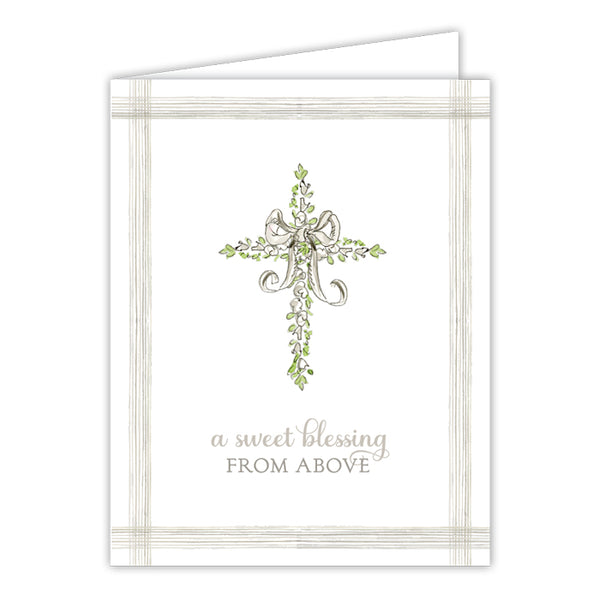 Card - A Sweet Blessing from Above White Floral Cross with Bow