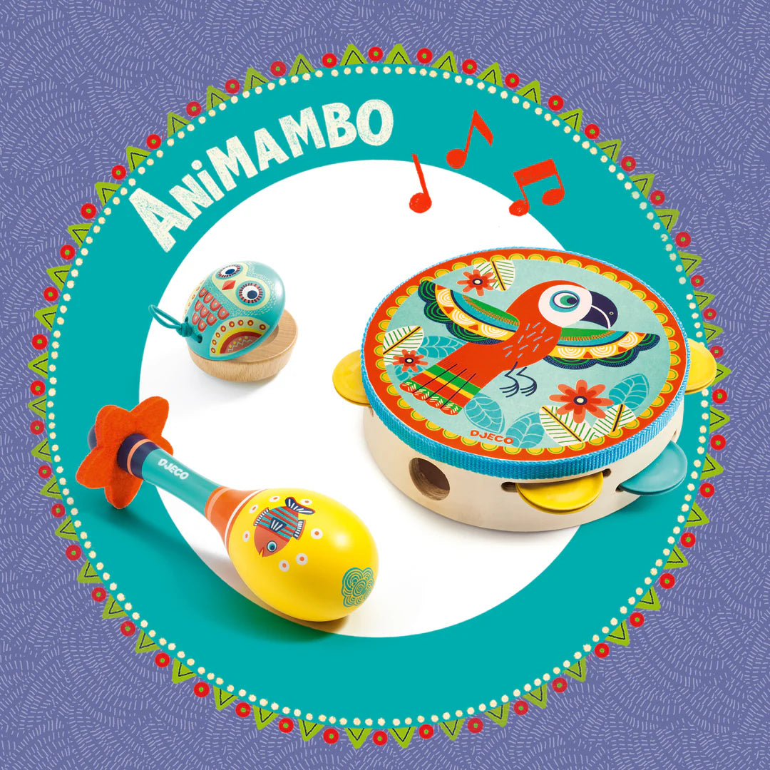 Djeco Animambo Tambourine, Maracas & Castanet Set