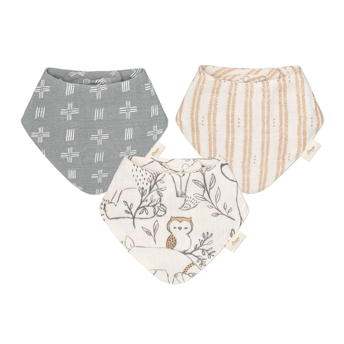 Crane Baby Ezra Woodland Cotton Bandana Baby Bib (3 Pack)