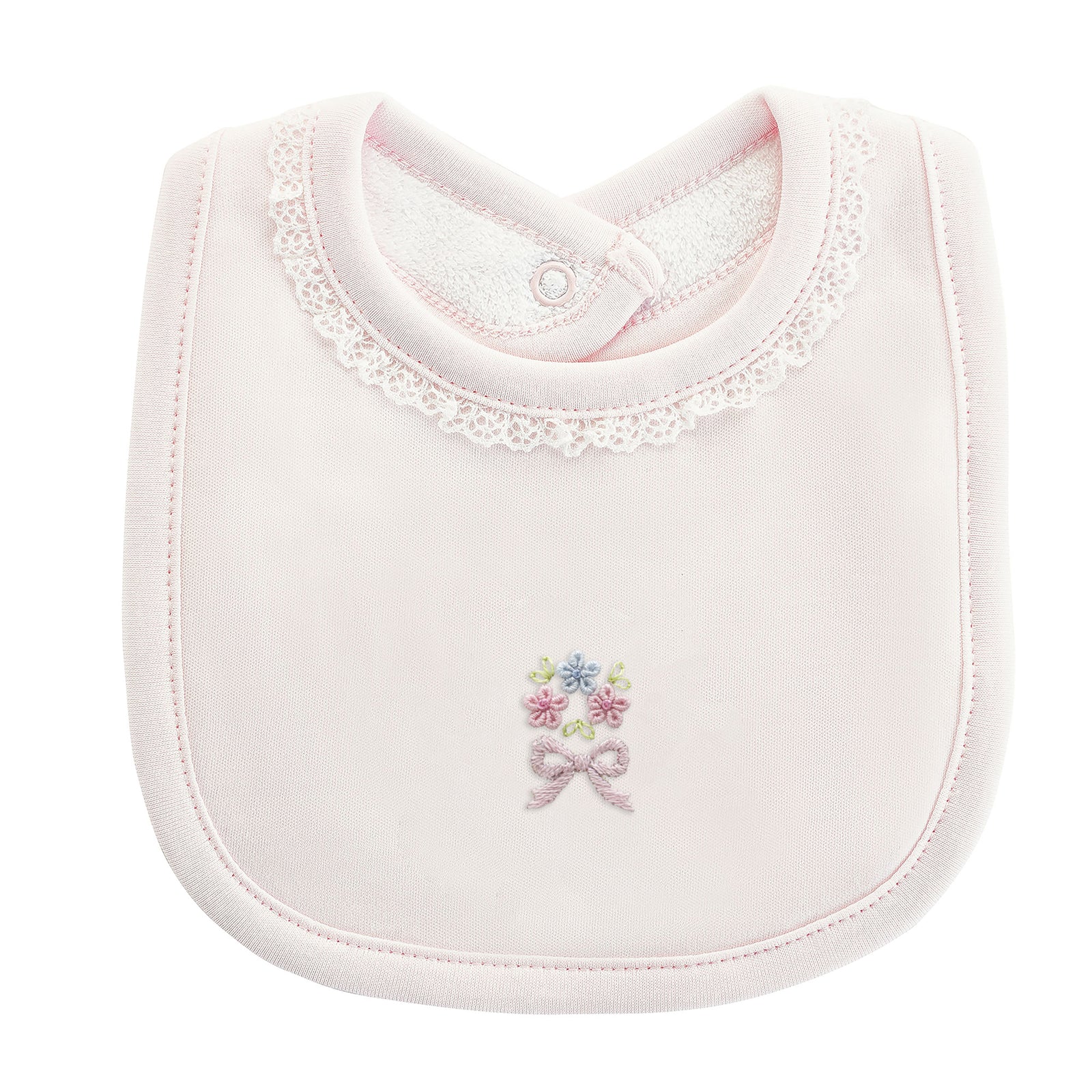 Baby Club Chic Sweet Bows Embroidered Pima Bib with Lace Trim