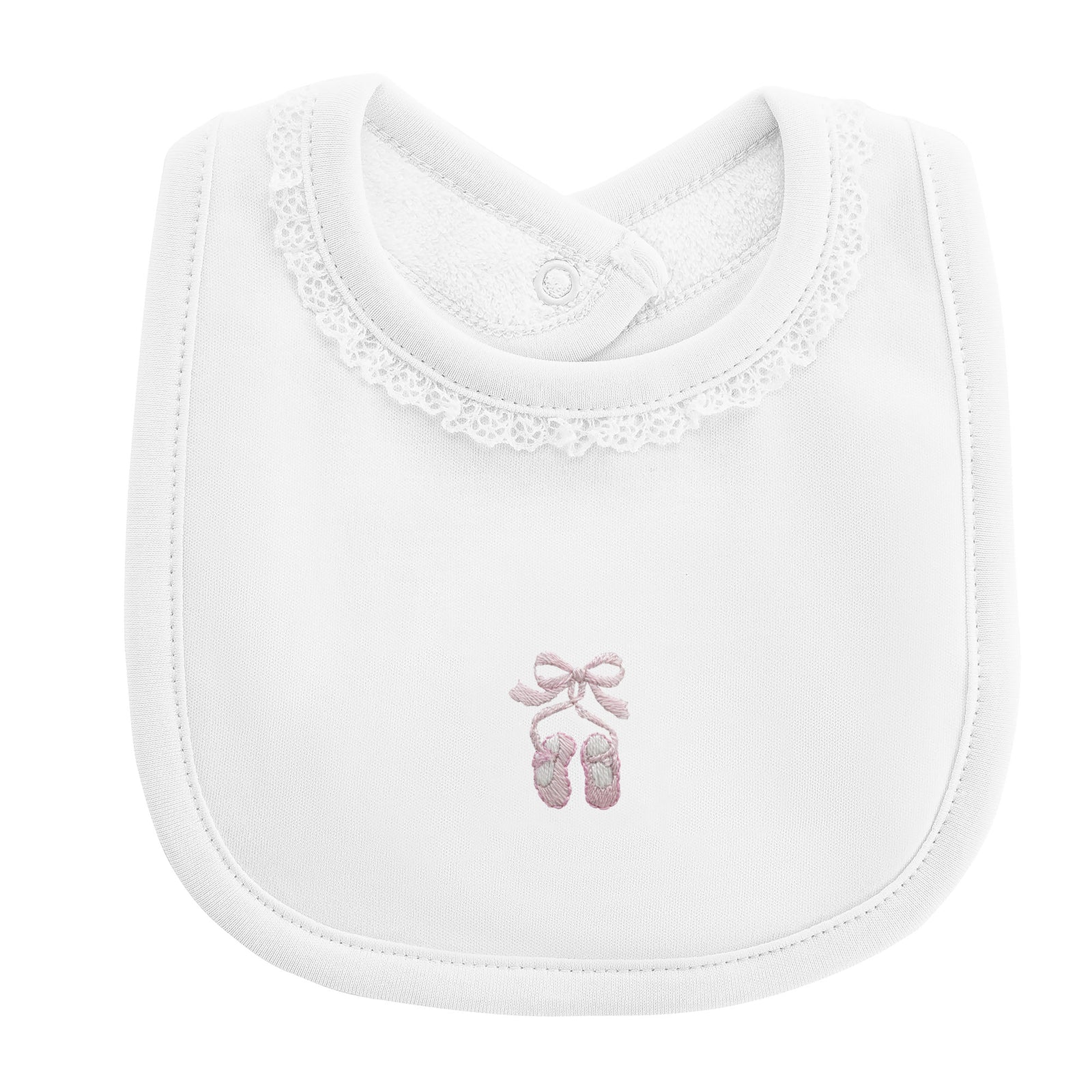 Baby Club Chic Sugarplum Steps Embroidered Pima Bib with Lace Trim