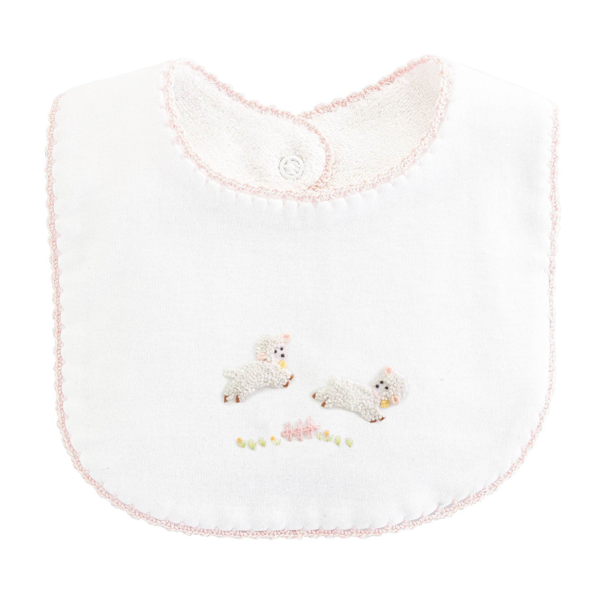 Baby Lambs Bib w/Crochet Trim, Pink