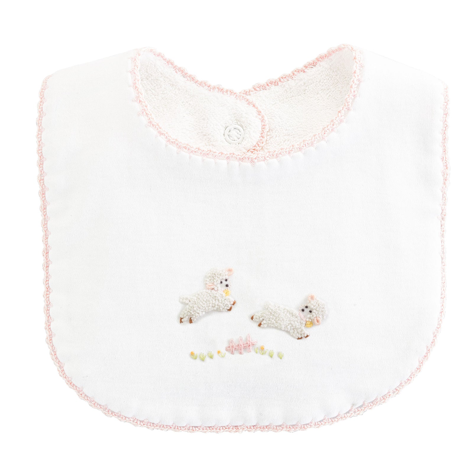 Baby Lambs Bib w/Crochet Trim, Pink