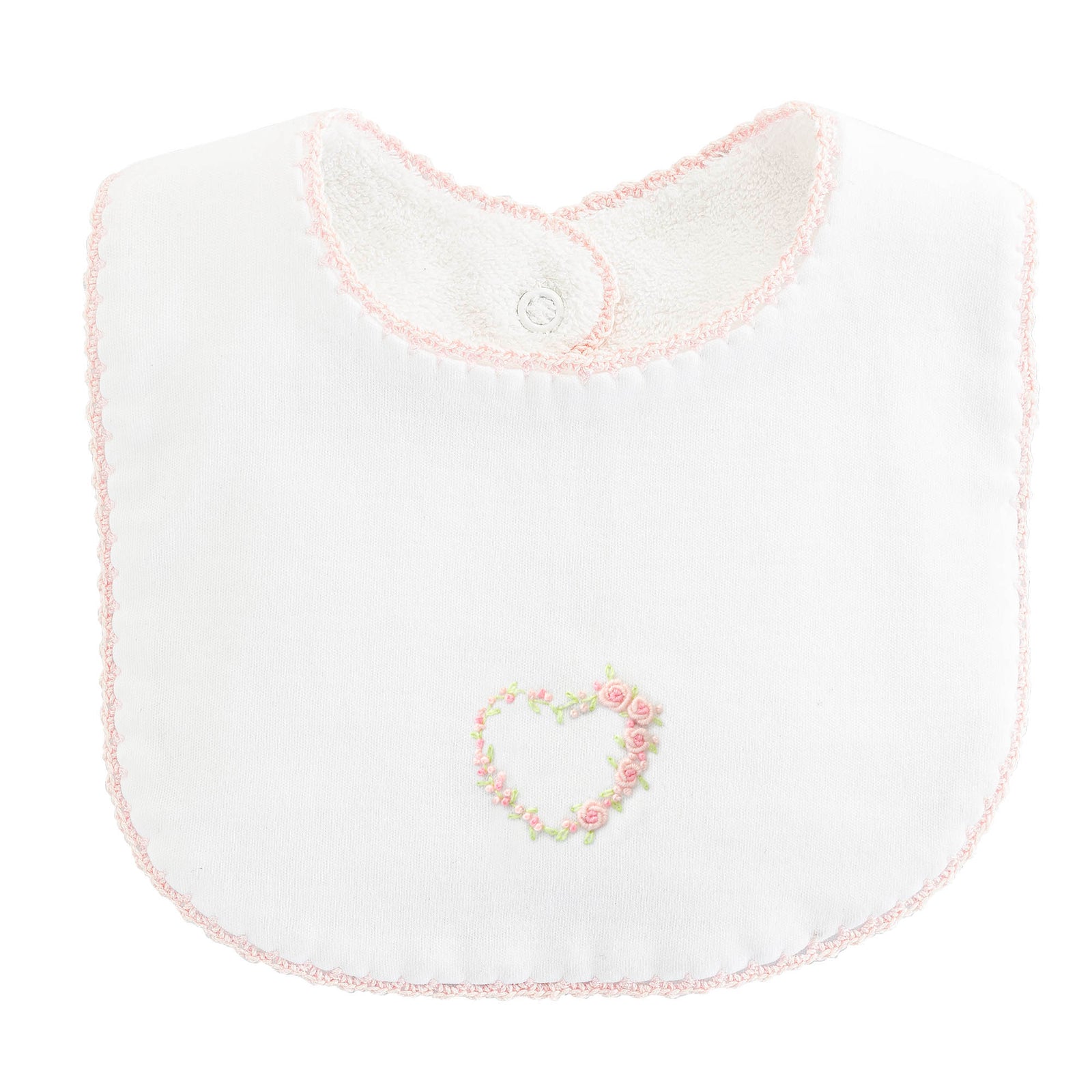 Baby Club Chic Sweet Heart Bib w/Crochet Trim, Pink