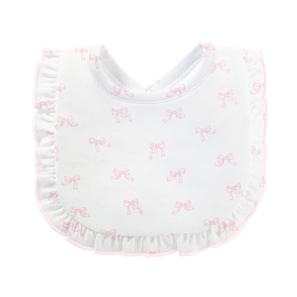 Pretty Bows Pink Printed Bib With Ruffle