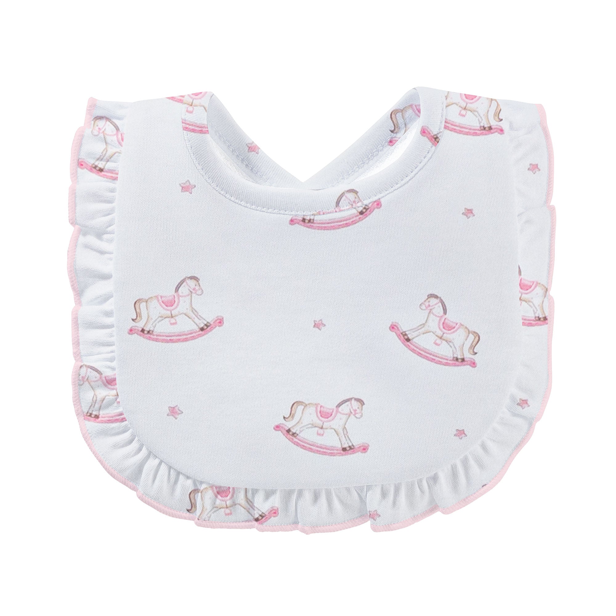 Cute Rocking Horse Bib With Ruffle, Pink