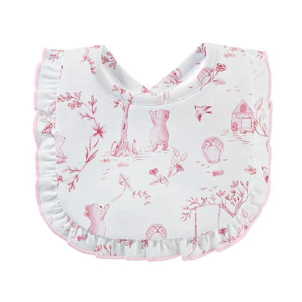 Toile De Jouy Pink Printed Bib With Ruffle