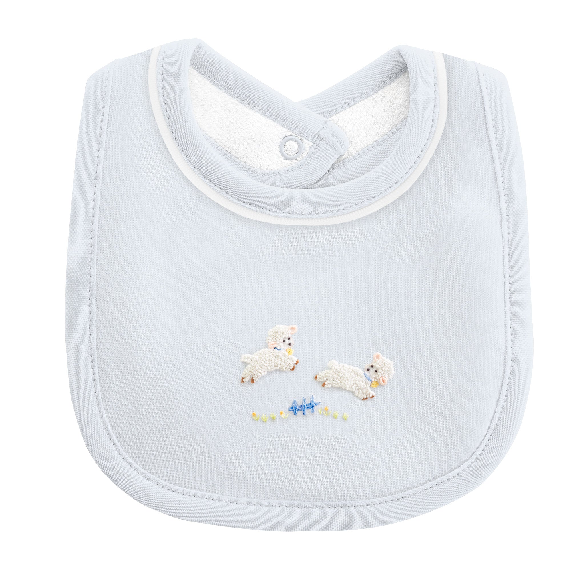 Baby Club Chic Baby Lambs Blue Bib w/Piping
