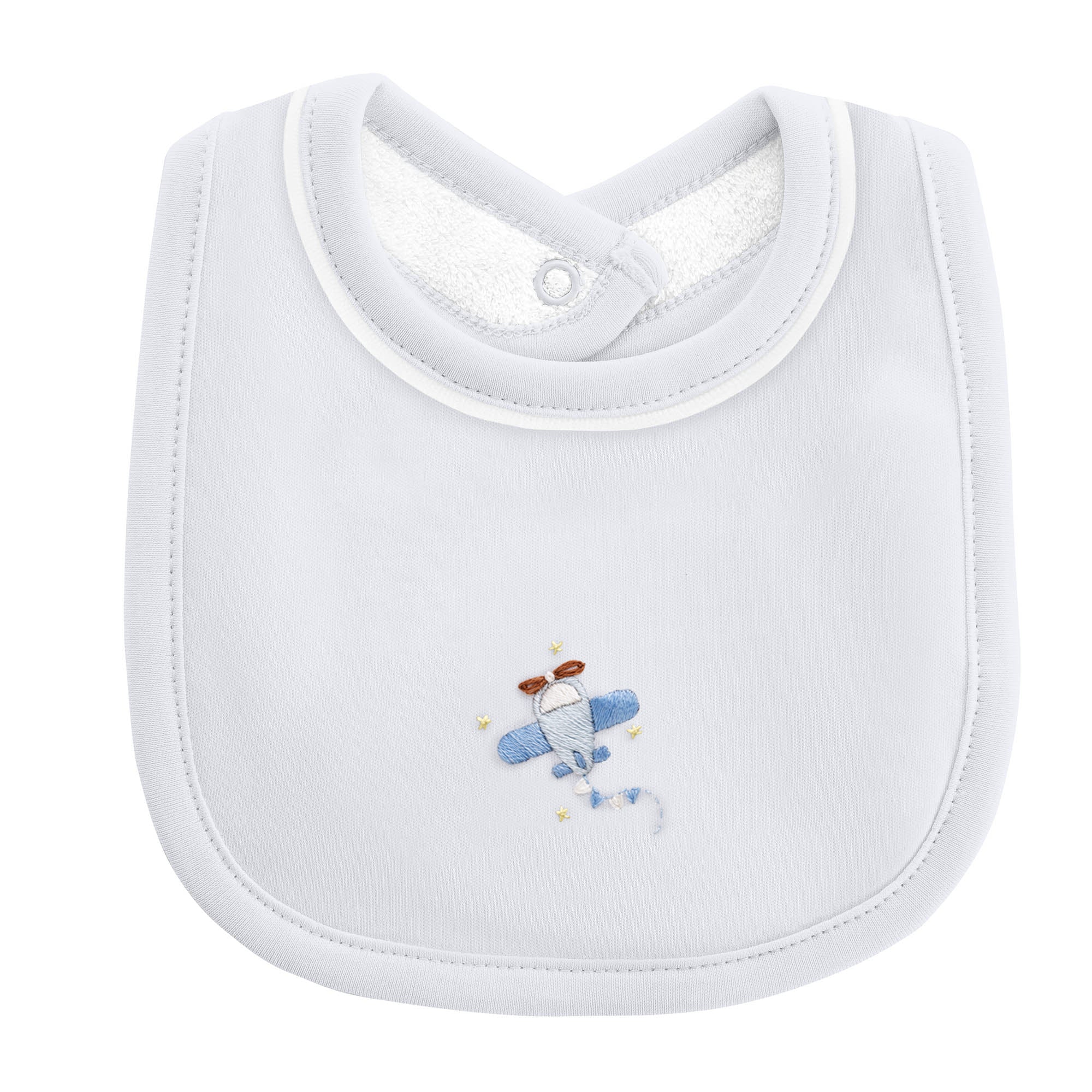 Baby Club Chic Sky Adventure Blue Bib w/Piping