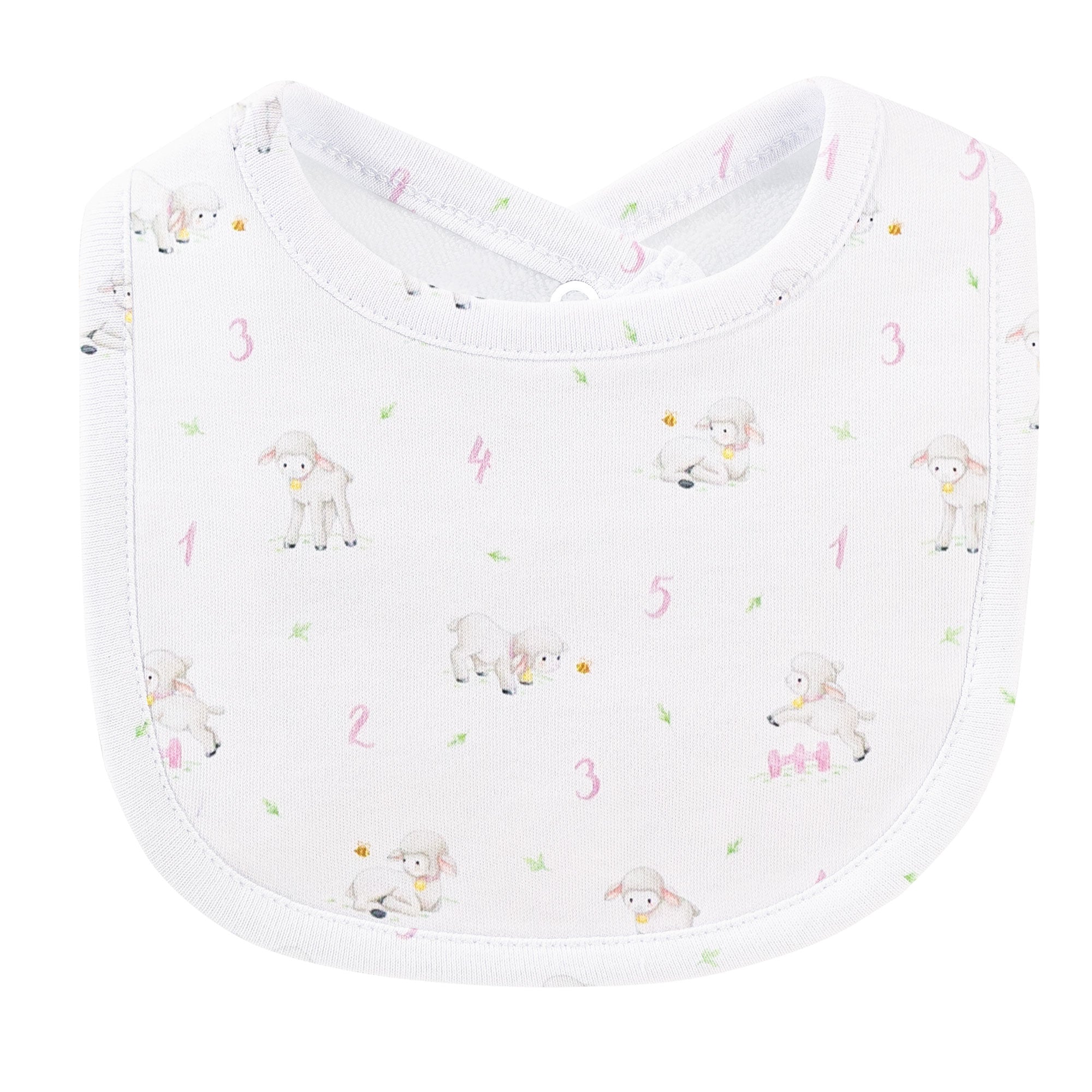 Counting Baby Sheep Pink Printed Bib