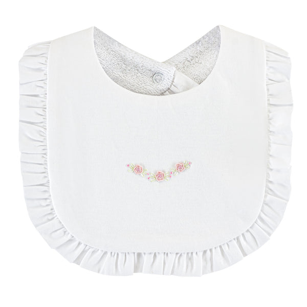 Embroidered Ruffled Bib With Embroidery - Rosebuds