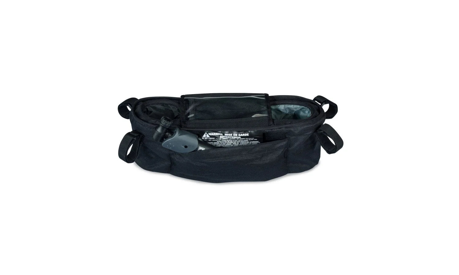 Tire pump placed in the pocket of the Deluxe handlebar console