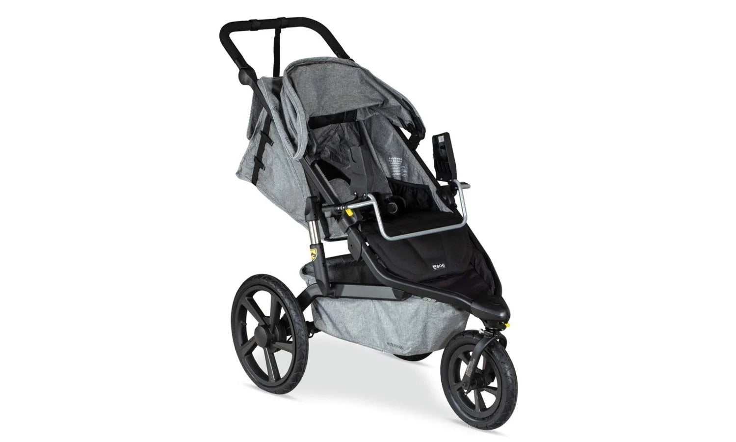 Alterrain Jogging stroller with adapter frame attached to the removable receivers