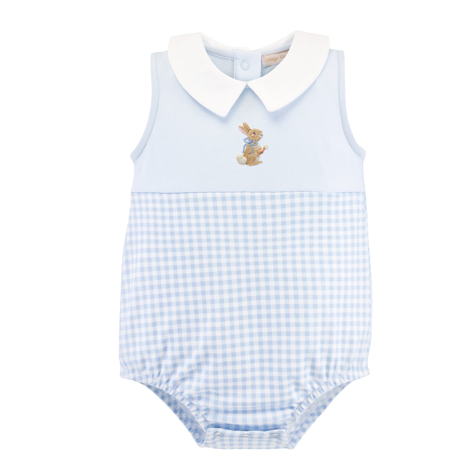 Little Hop Light Blue Gingham Bubble with Embroidery