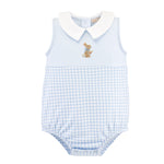Little Hop Light Blue Gingham Bubble with Embroidery