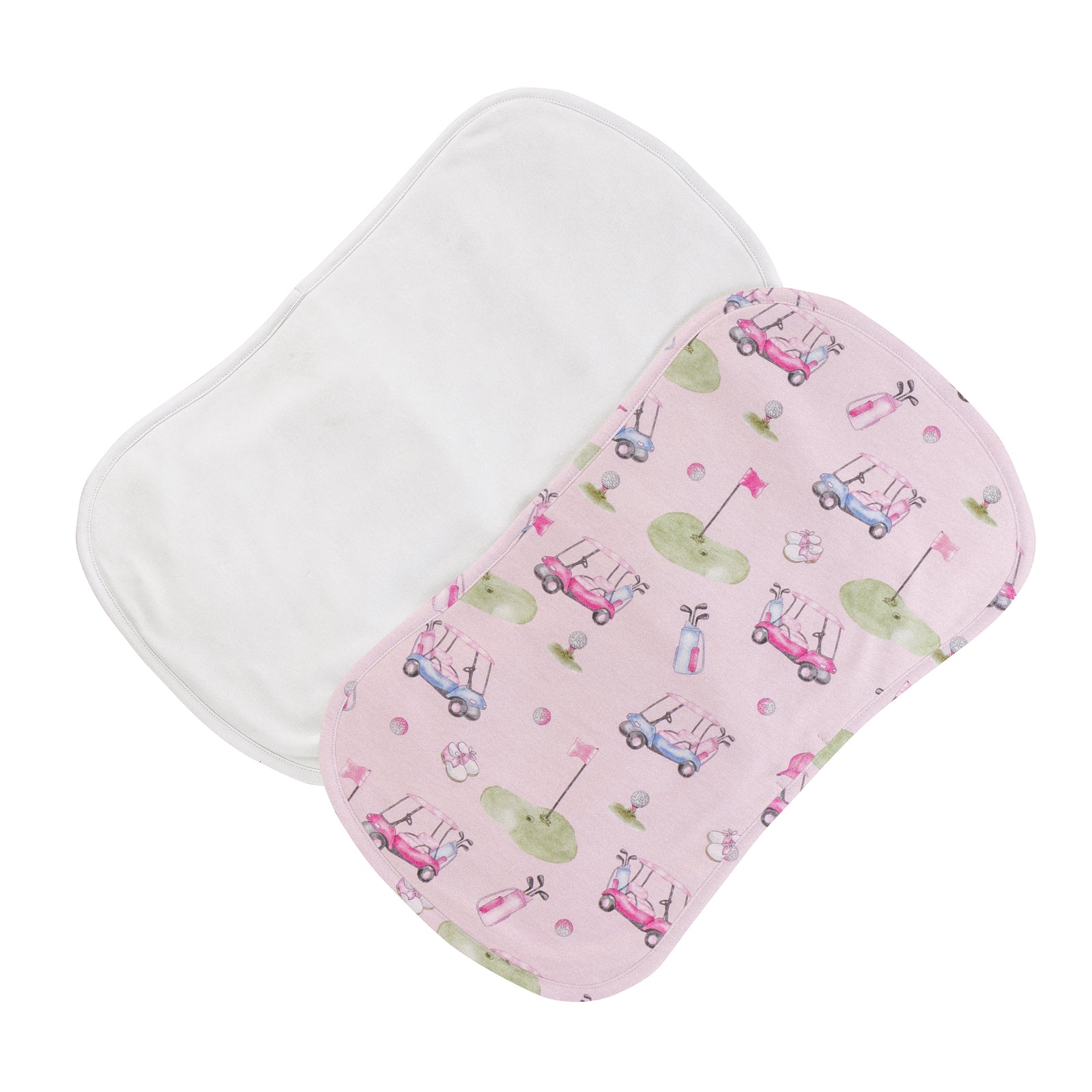 Baby Club Chic Golfing in Pink Printed Pima Burp Cloth 2PC Set