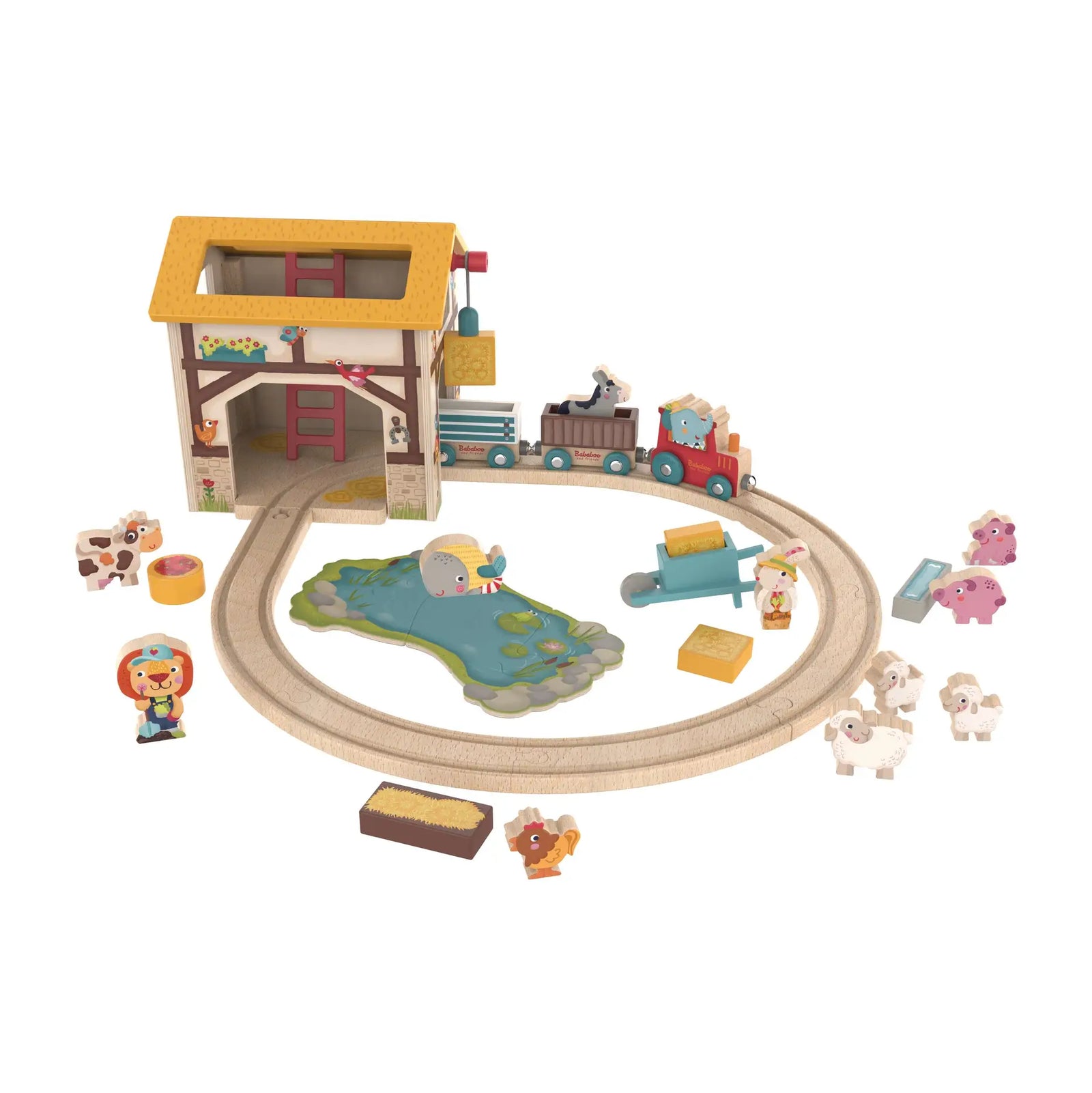 Bababoo and friends Farm Play World with Wooden Train Tracks