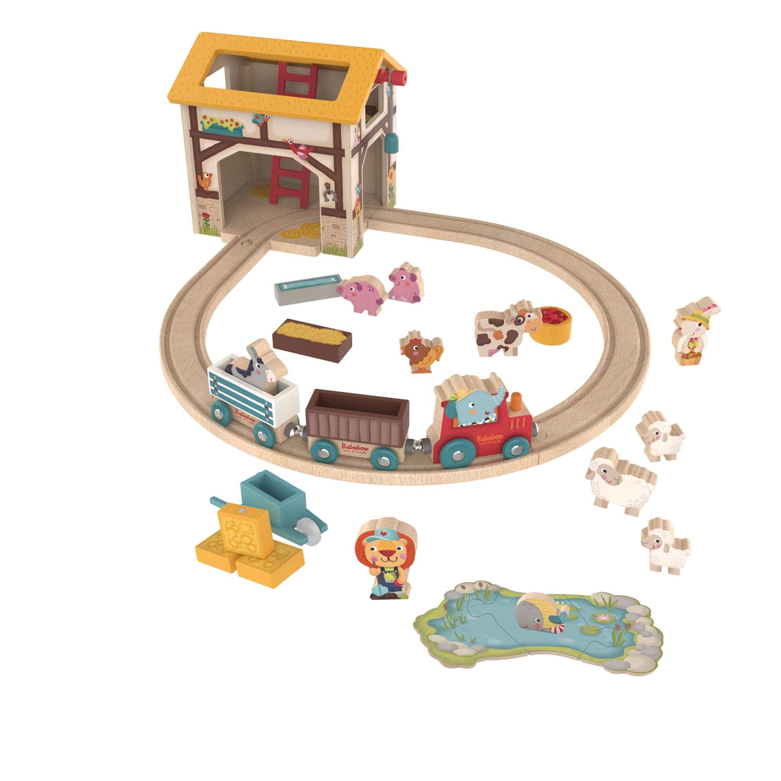Bababoo and friends Farm Play World with Wooden Train Tracks