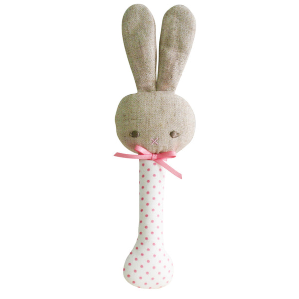 Baby Bunny Stick Rattle, Pink Spots