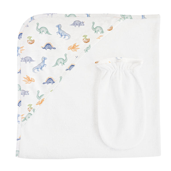 Baby Dinos Hooded Towel with Mitt Set