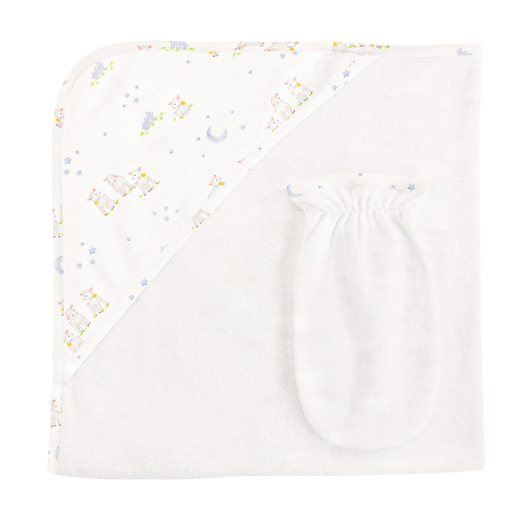 Baby Lambvs - Blue, Hooded Towel with Mitt Set