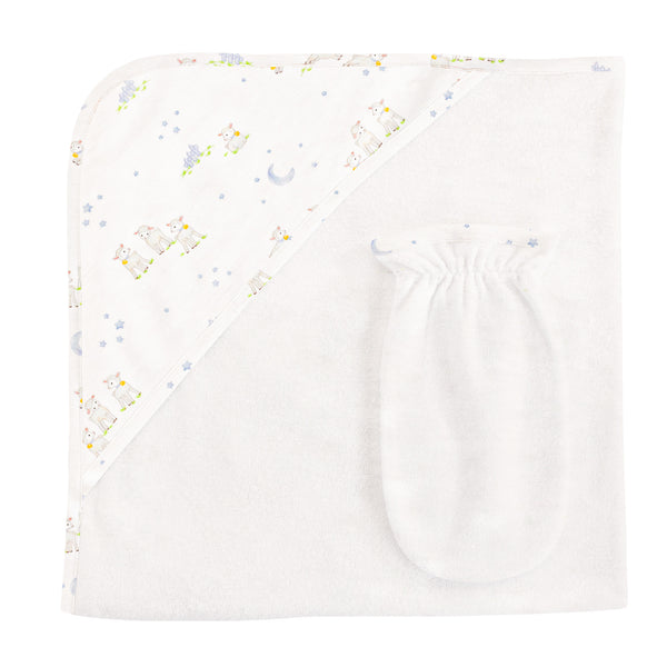 Baby Lambvs - Blue, Hooded Towel with Mitt Set