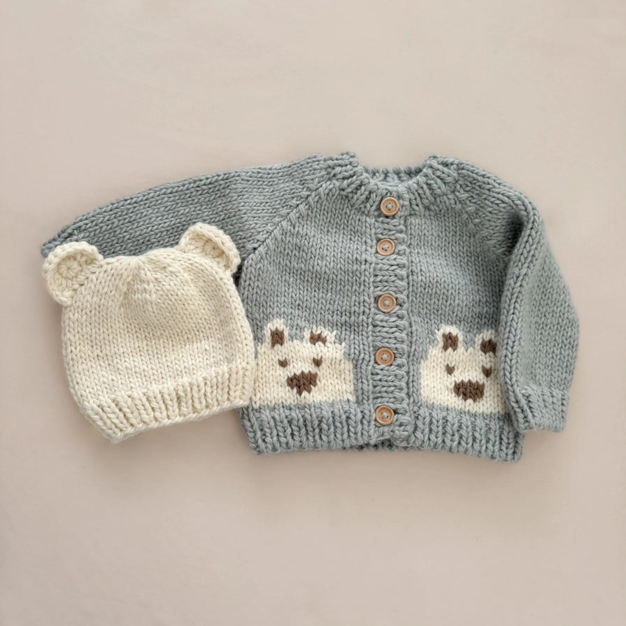 The Blueberry Hill Bear Cardigan Bowie Grey Baby & Kid Sweater Winter Holiday