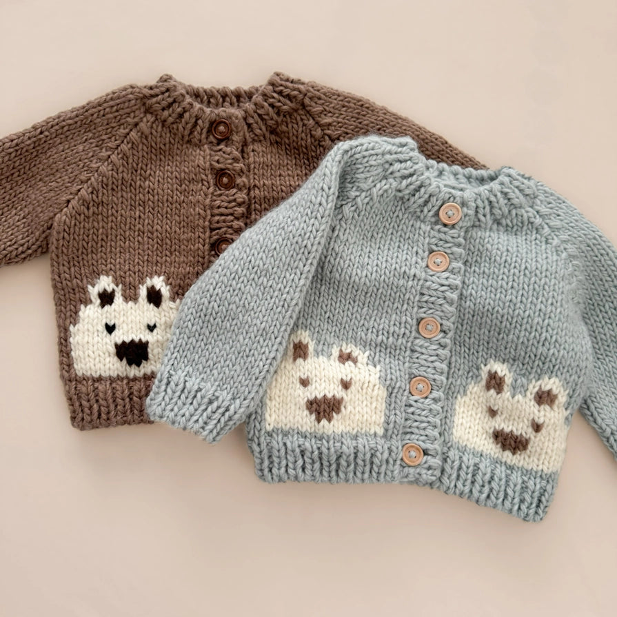The Blueberry Hill Bear Cardigan Bowie Grey Baby & Kid Sweater Winter Holiday