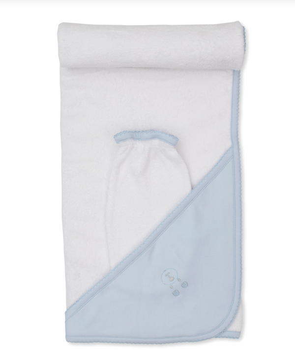 Beary Plaid Hooded Towel & Mitt Set, Blue