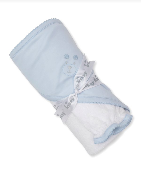 Beary Plaid Hooded Towel & Mitt Set, Blue