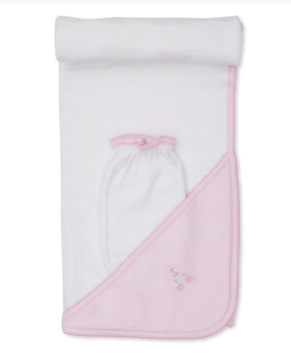 Beary Plaid Hooded Towel & Mitt Set, Pink