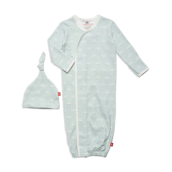 Beep Beep Time for Sleep Organic Cotton Magnetic Gown And Hat Set