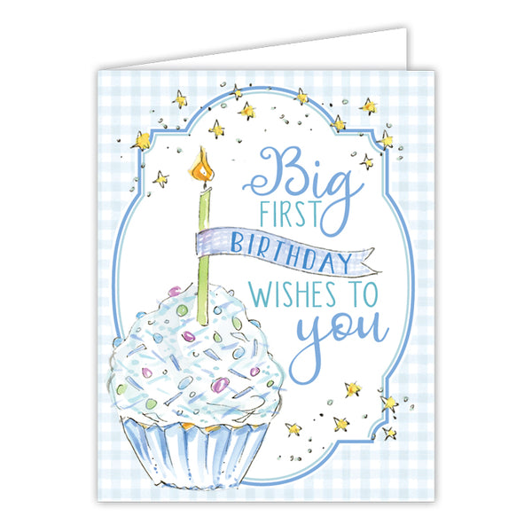 Card - Big First Birthday Wishes to You Blue Cupcake