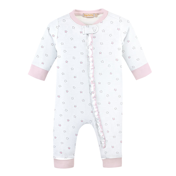 Pink Stars, Zipped Coverall with Ruffles