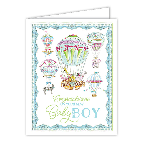 Card - Handpainted Congratulations on your New Baby Boy Hot Air Balloons