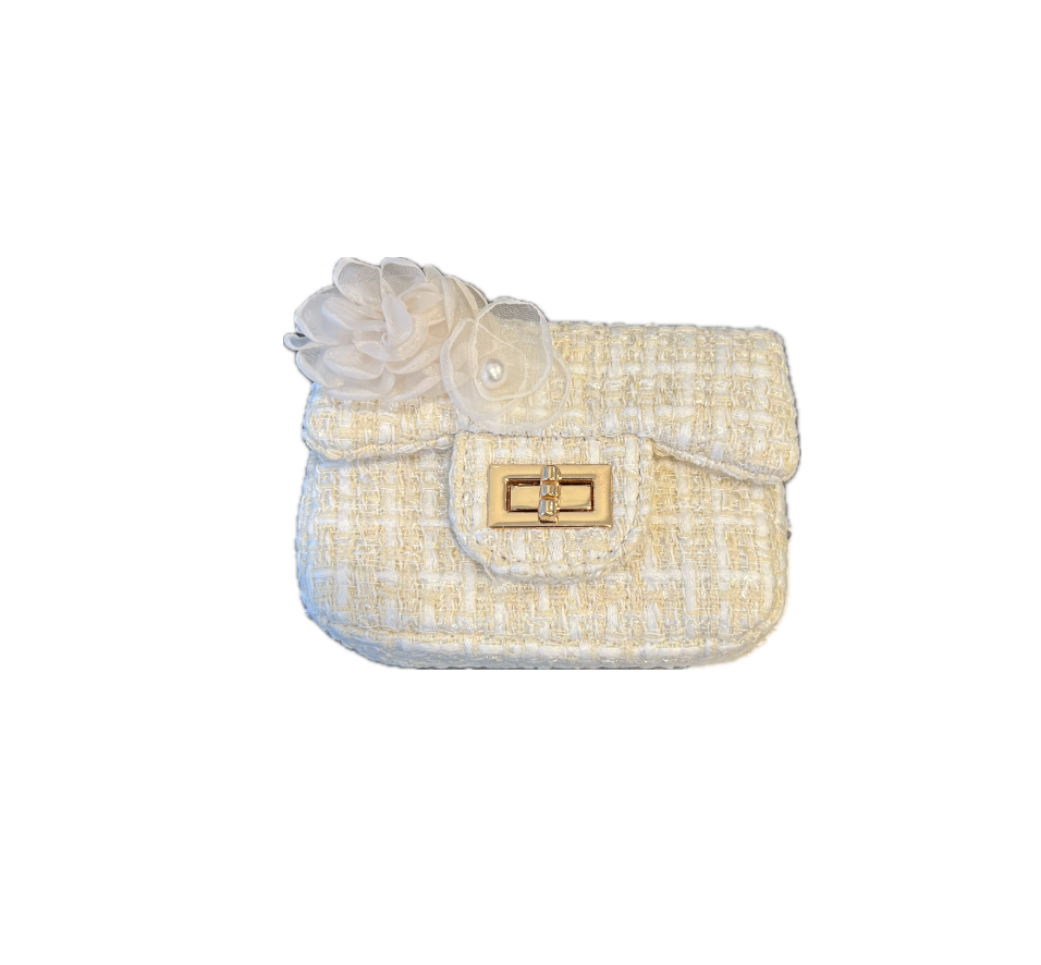Ce Ce Co Beige Flower with Pearl Tweed Purse