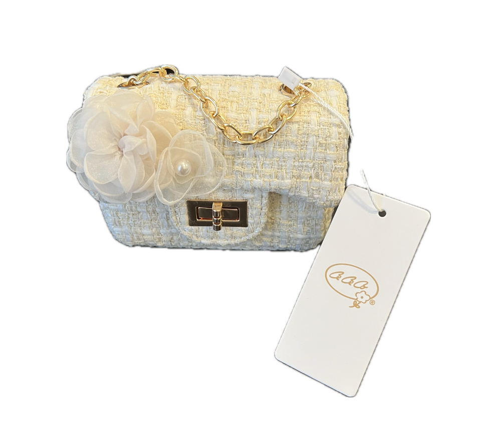 Ce Ce Co Beige Flower with Pearl Tweed Purse