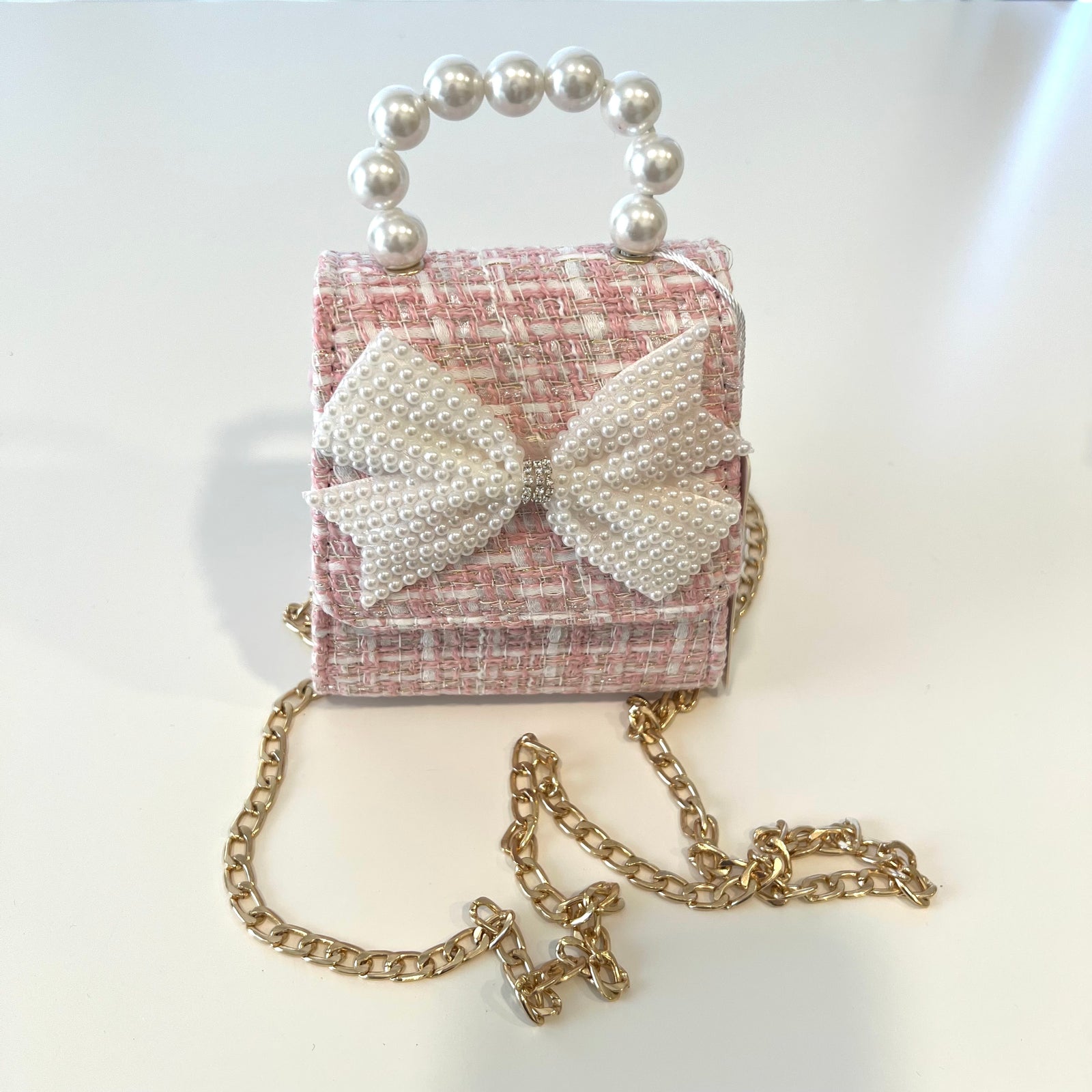Ce Ce Co Tweed Luxe Pearl Bow Purse - Pink