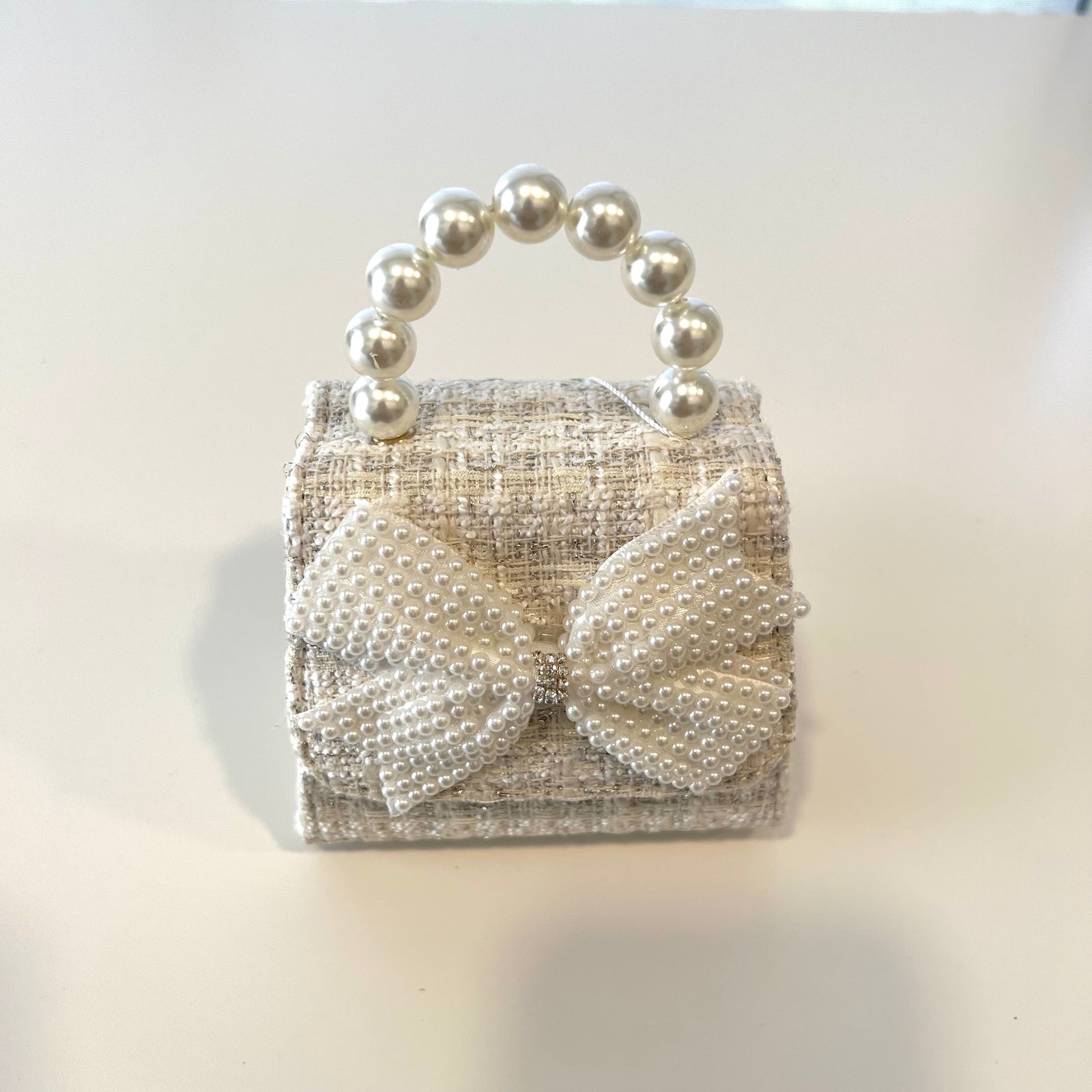 Ce Ce Co Tweed Luxe Pearl Bow Purse - White