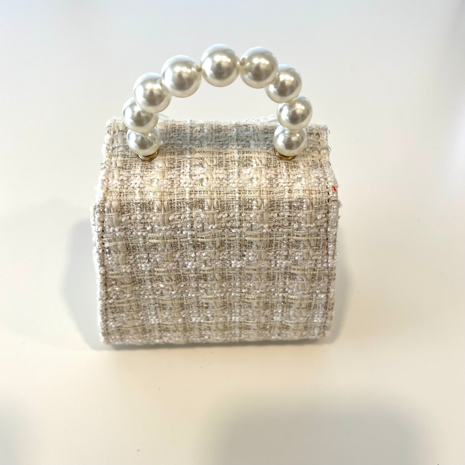 Ce Ce Co Tweed Luxe Pearl Bow Purse - White