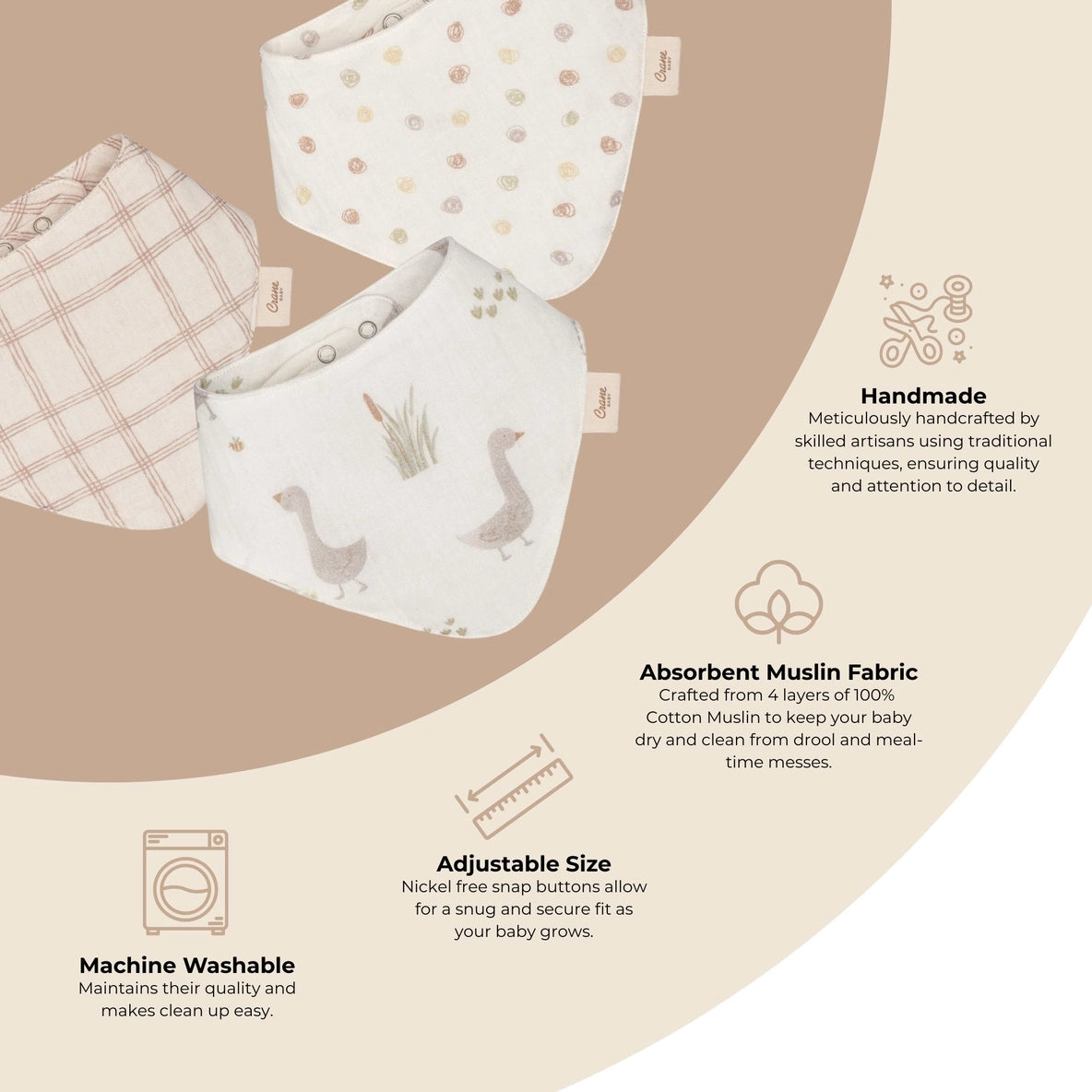 Crane Baby Charlie 3-pc. Farmhouse Goose Bandana-Style Bib Set