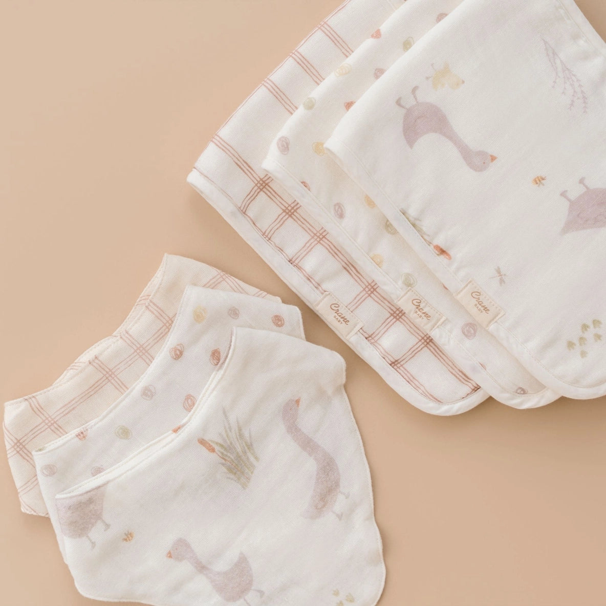 Crane Baby Charlie 3-pc. Farmhouse Goose Bandana-Style Bib Set