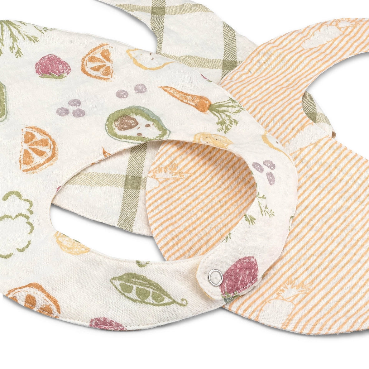 Crane Baby Clementine Fruit & Veggie Cotton Bandana Baby Bib (3 Pack)