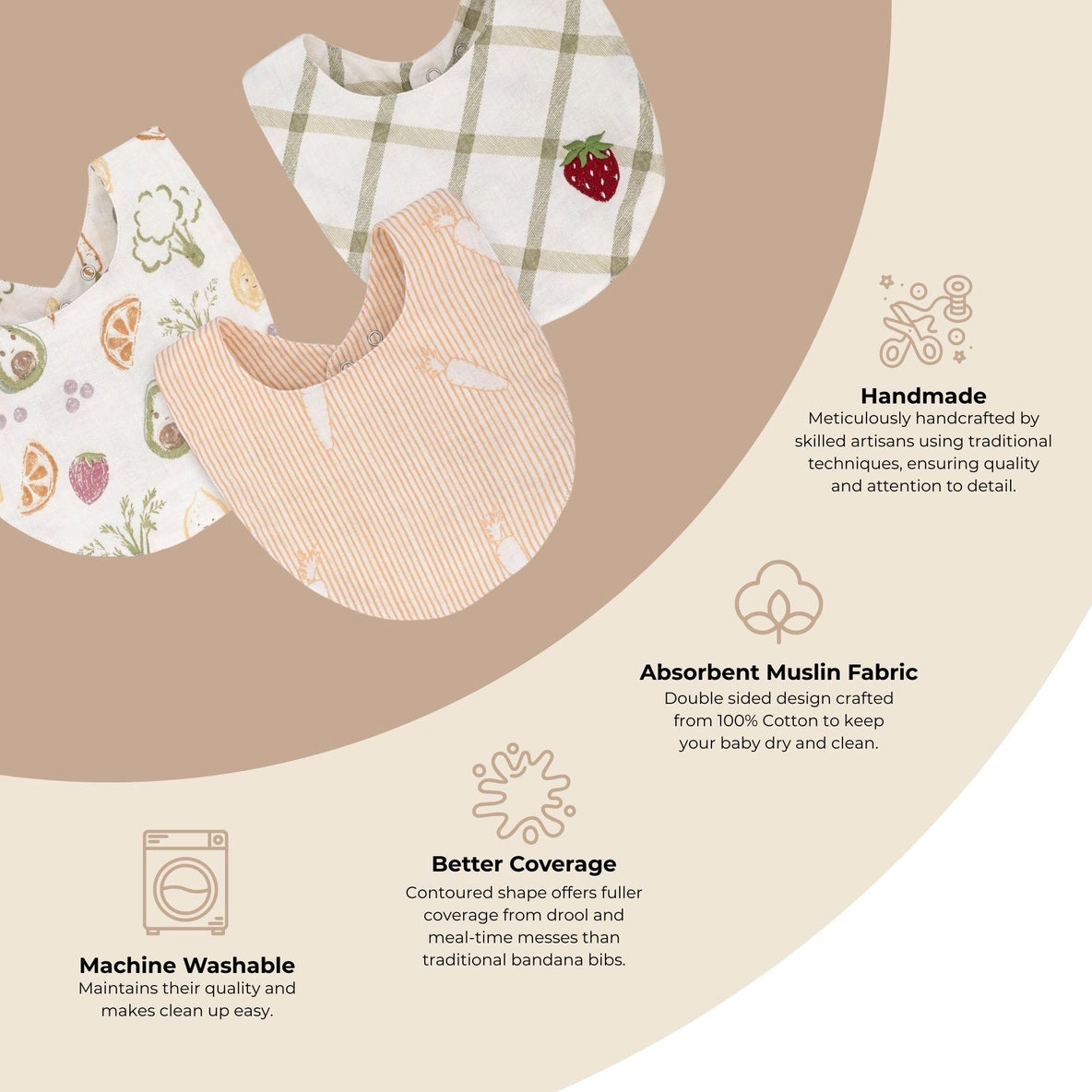 Crane Baby Clementine Fruit & Veggie Cotton Bandana Baby Bib (3 Pack)